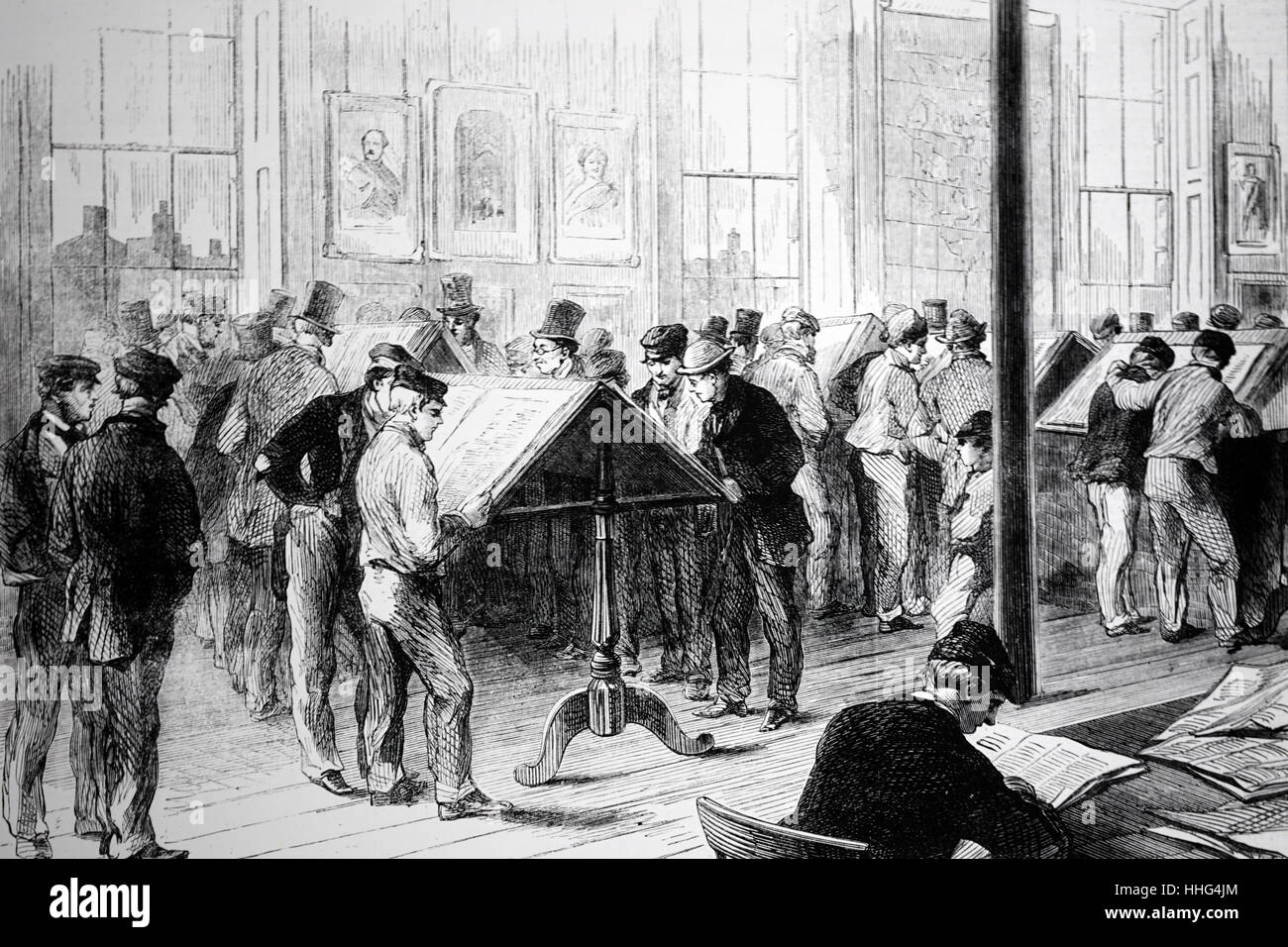 Die Baumwolle Hungersnot (Lancashire Baumwolle Hungersnot). Mühle-Aktivisten in der Camfield Free Library Stockfoto