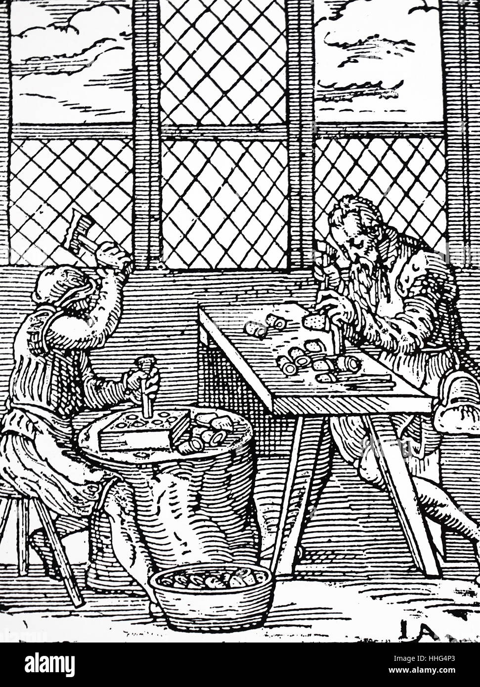 Fingerhut-Maker Workshop. Vom Jahre 1568. Stockfoto