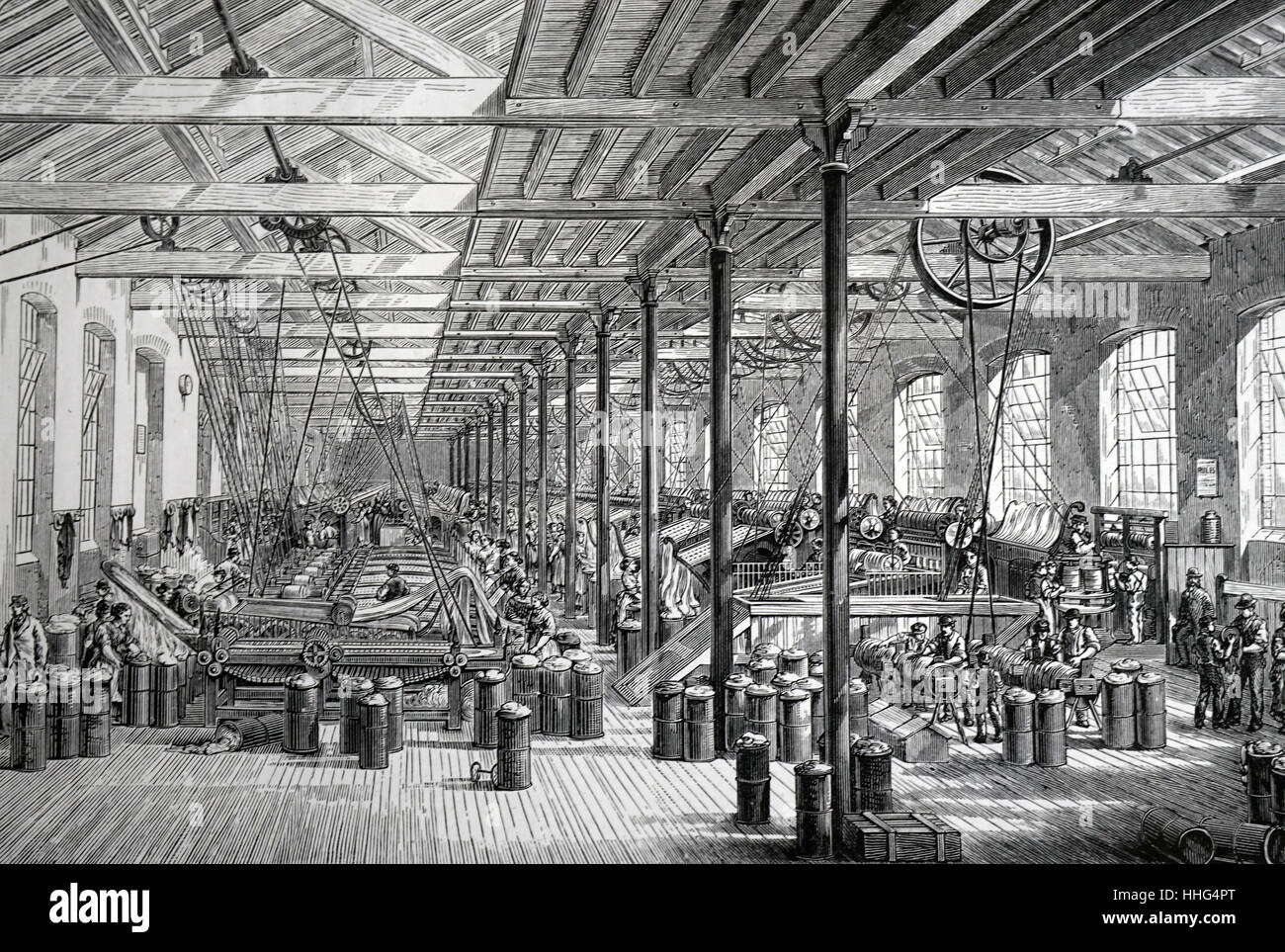 Holzschnitt-Abbildung zeigt ein Seil machen Fabrik. Als die Spinning-Raum bekannt. London, 1880. Stockfoto