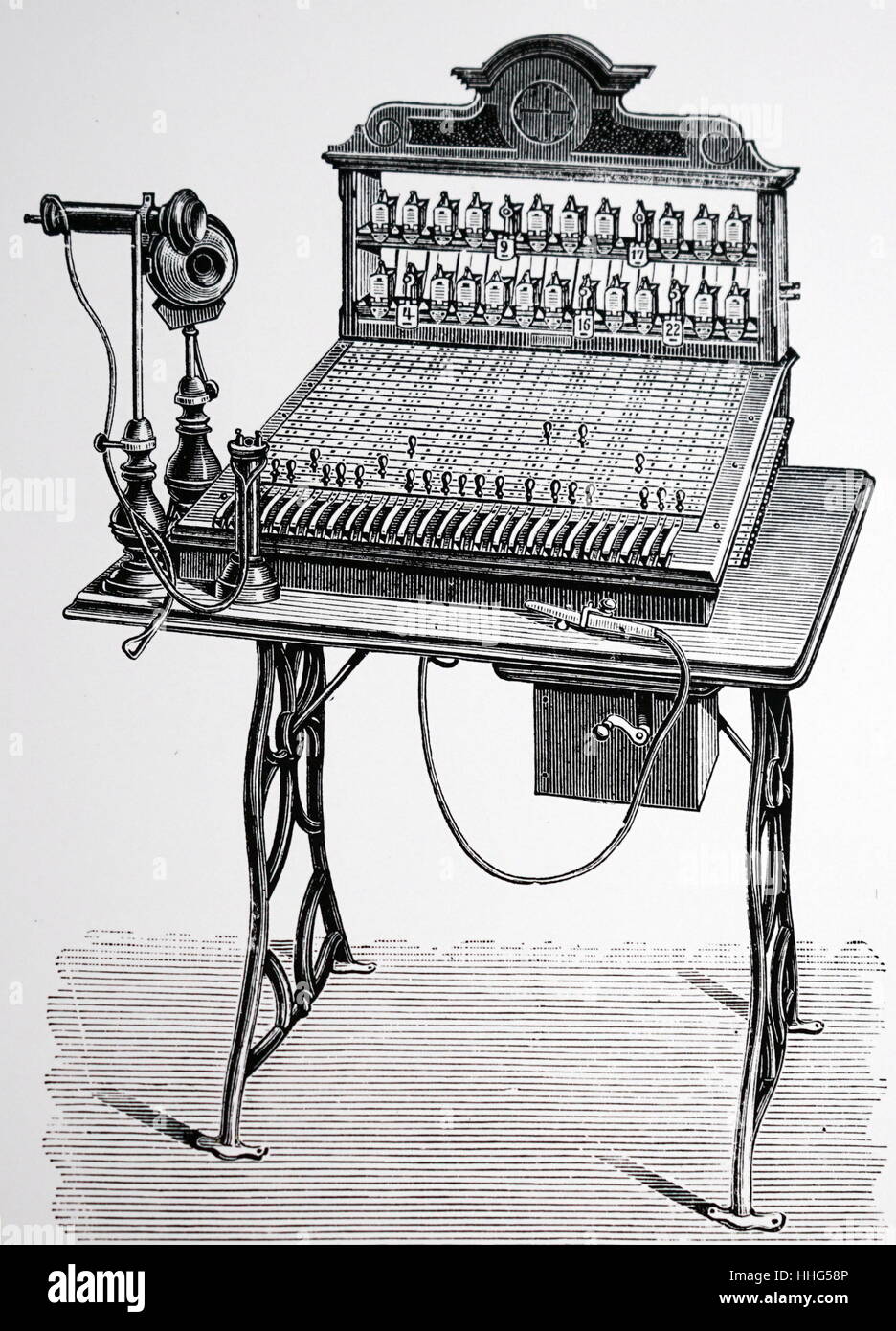 Berliner Zentrale Communtator, basierend auf Schweitzers Apparat diente 25 Telefon Abonnenten. Datiert 1890 Stockfoto
