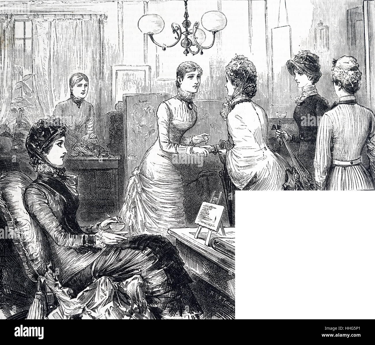 Lady empfängt Gäste in ihrem Haus. The Girls eigenen Papier, London, 8. Oktober 1881. Stockfoto