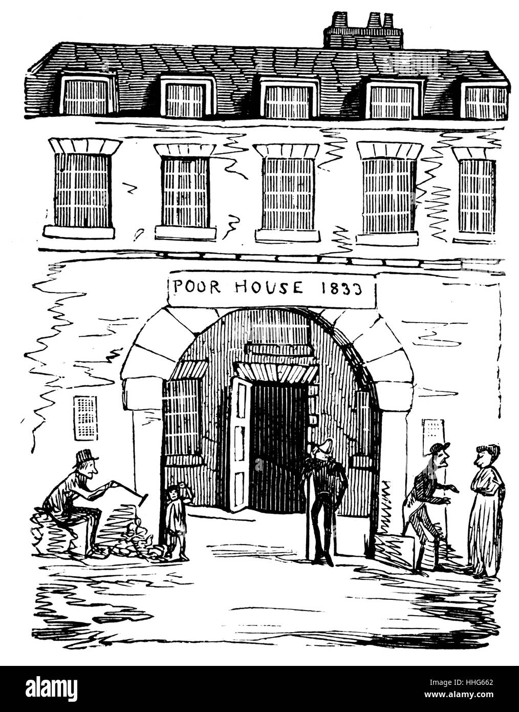 Armenhaus (Arbeitshaus) in England 1833. Stockfoto
