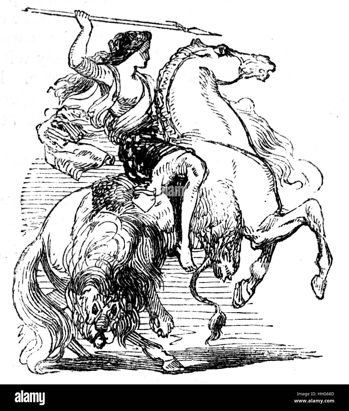Abbildung: Darstellung einer Amazon weiblichen Krieger zu Pferd. In der  griechischen Mythologie, die Amazonen, waren ein Rennen der Frauen Krieger.  Skythische Frauen waren die Grundlage für den Mythos Stockfotografie - Alamy