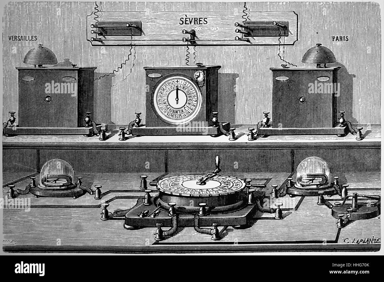 Elektrischen Telegrafen-Station mit Breguet-Ausrüstung ausgestattet. 1874. Stockfoto