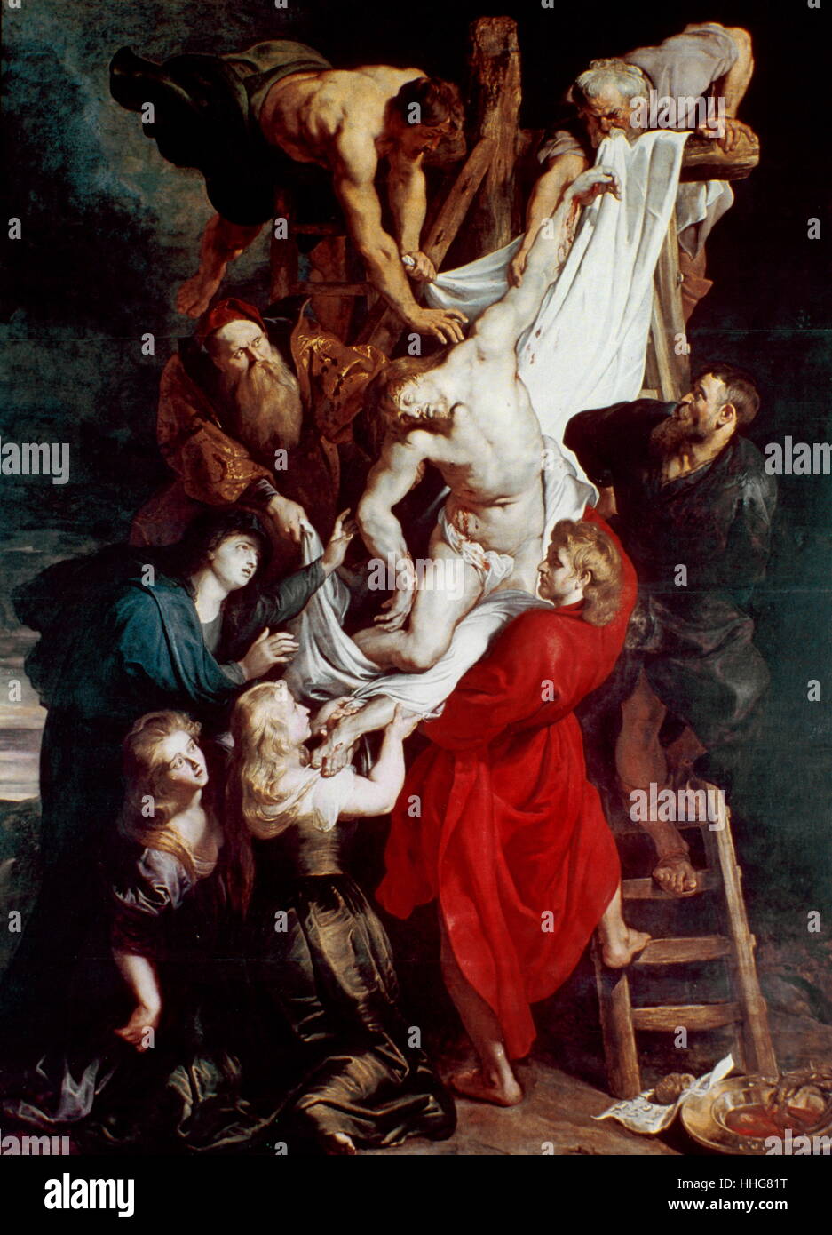 Der Abstieg vom Kreuz; Die Mitteltafel ein Triptychon-Gemälde von Rubens (1577-1640) Stockfoto