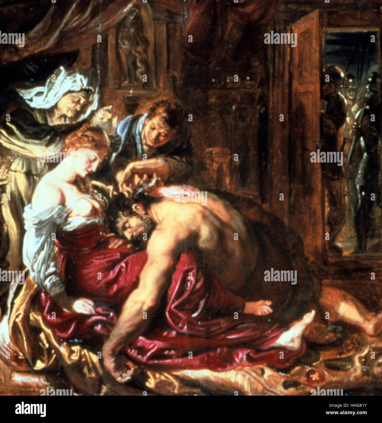 Samson und Delilah C 1604/1614, Öl auf Leinwand, (Cincinnati Art Museum). Von Peter Paul Rubens (1577 - 1640). Rubens war in Siegen in Deutschland geboren, aber aus dem Alter von 10 Jahren lebte er und ging in Antwerpen, Belgien, wo er einem wichtigen flämischen Künstler in die Schule. Stockfoto