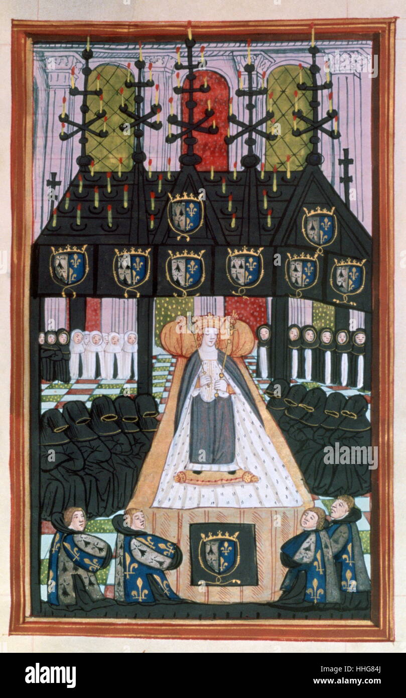 Beerdigung von Anne de Bretagne, Paris, 1514, (16. Jh.). Die Queens Körper liegt im Staat in Paris. Bibliotheque Nationale, Paris Stockfoto