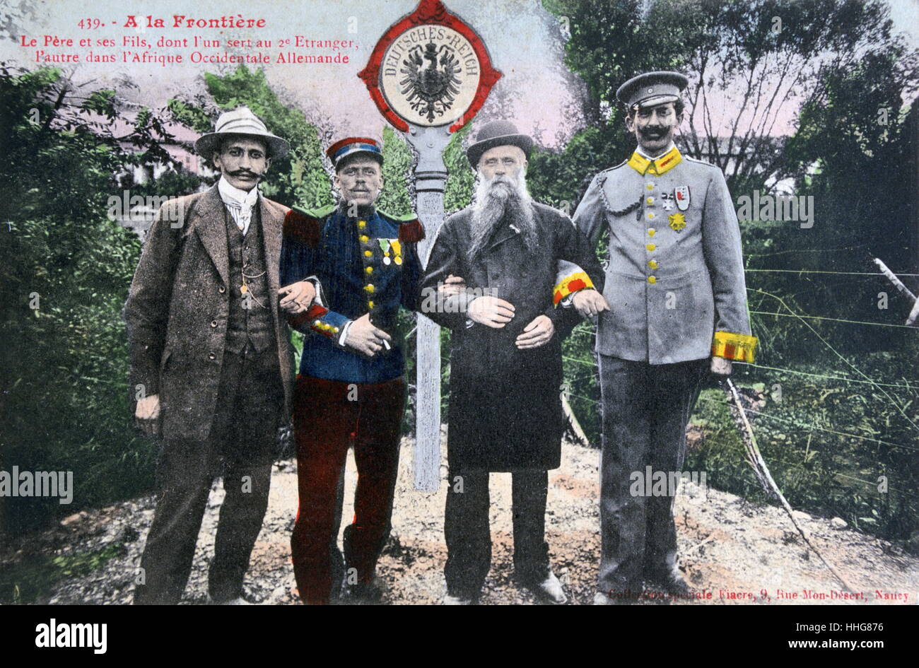 Französische und deutsche Soldaten treffen an der Grenze in Deutsch-Ostafrika (Tansania) 1895 Stockfoto