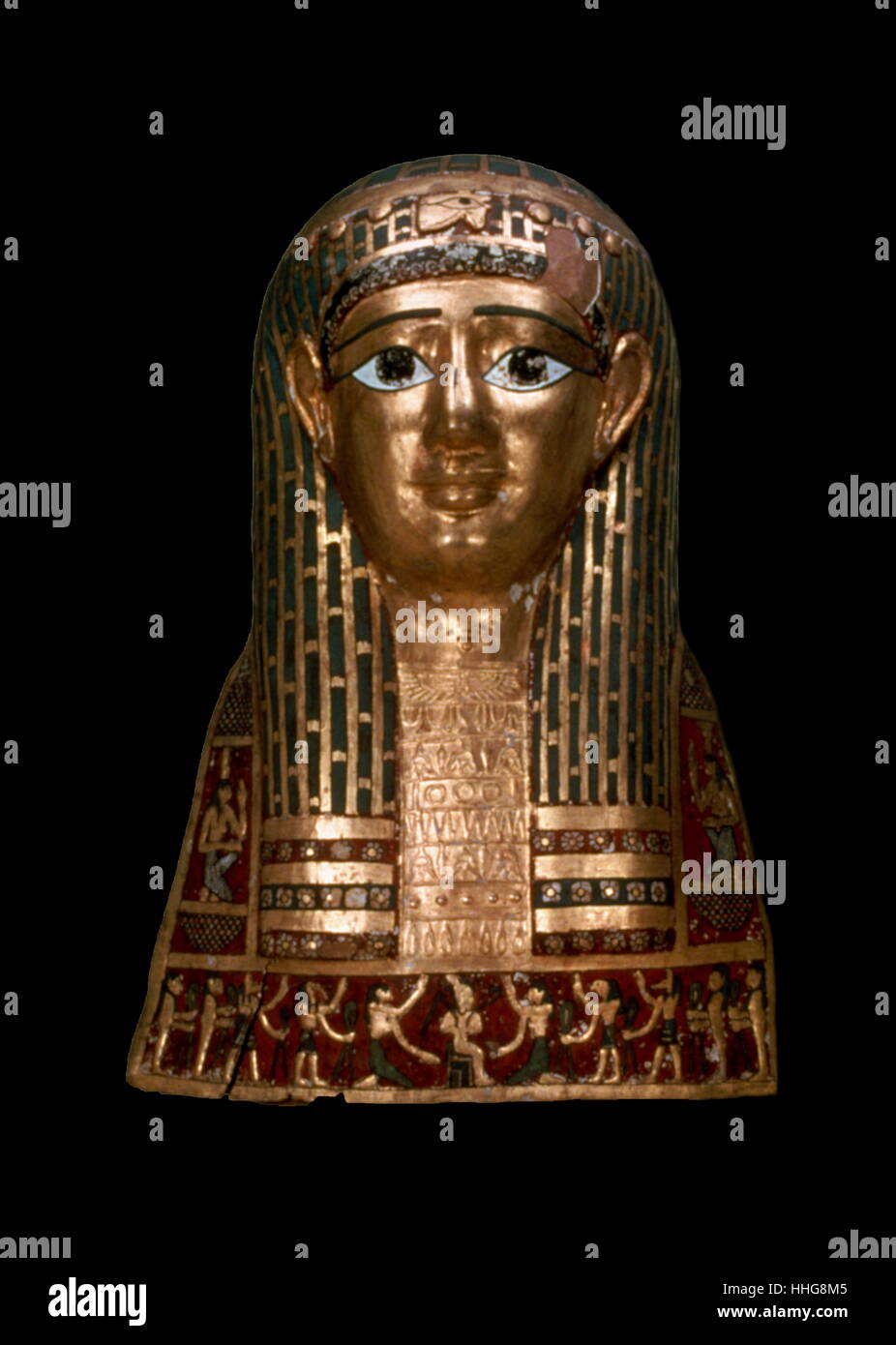 Ägyptische Mumie Kopf bedecken, Roman Periode (1. Jh. v. Chr.) Cartonnage (Kaugummi, Leinen, Papyrus), gold Leaf, pigment Stockfoto