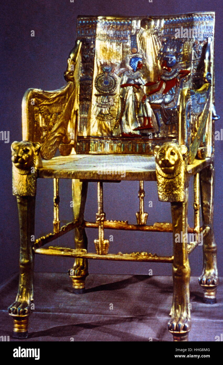 Die Vergoldeten Thron Des Pharao Tutanchamun Schatze Aus Dem Grab Des Tutanchamun 1922 Entdeckt Tutanchamun War Ein Agyptischer Pharao Der 18 Dynastie Regierte C 1332 1323 V Chr Nun Im Museum Von Kairo Stockfotografie Alamy