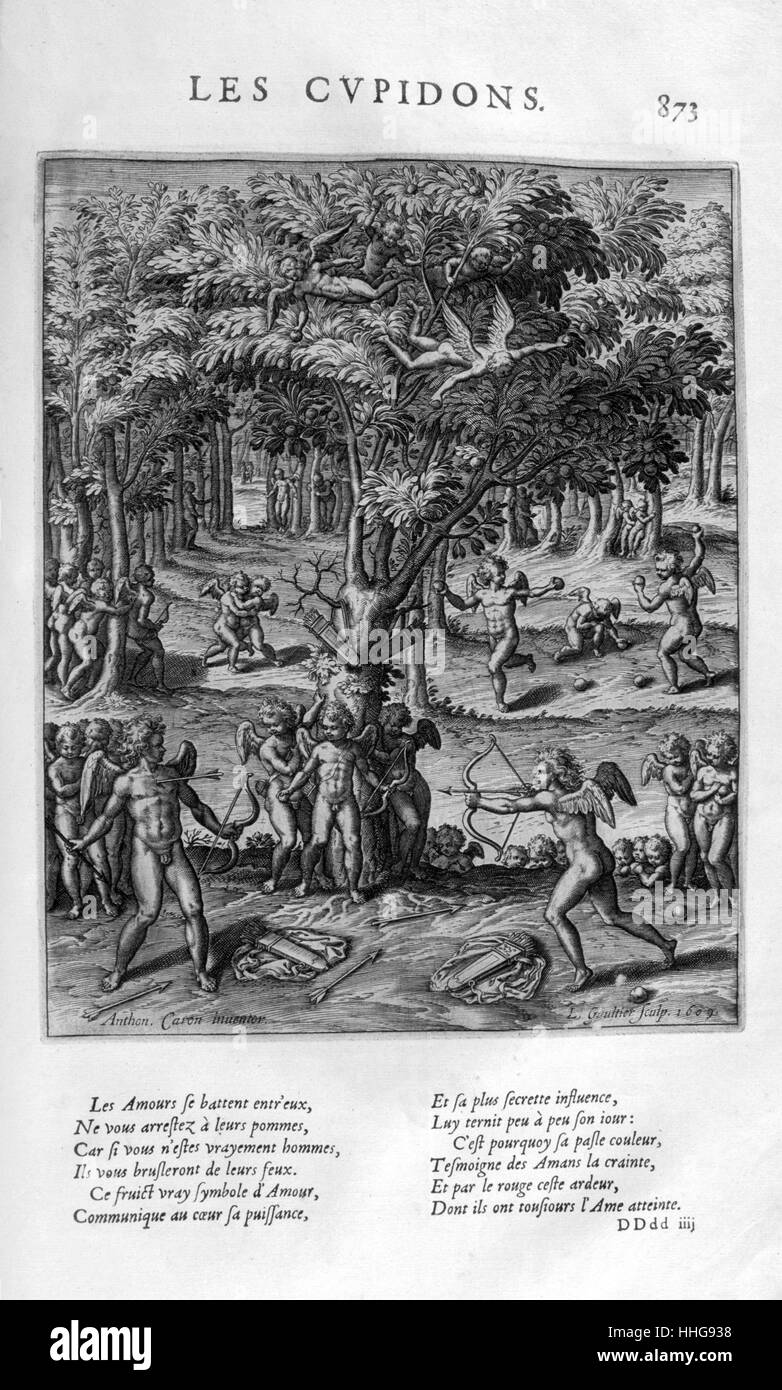 Les Cupidons (Amor). Platte von Les Bilder Ou Tableaux de Platte Peinture Des Deux Philostrates Sophistes Grecs, von Blaise de Vigenère, Paris, 1615. Gravur ca. 1615, von Leonard Gaultier. Gaultier, oder Galter, war ein französischer Stecher, über 1561 in Mainz geboren und starb in Paris im Jahre 1641. Stockfoto