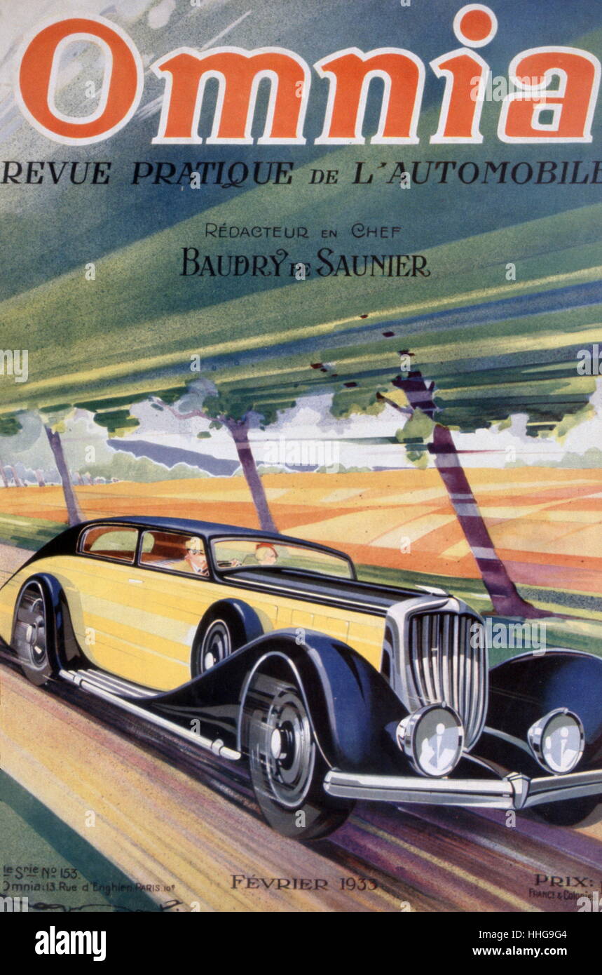 Abdeckung des Omnia Automobils Zeitschrift 1933 von Roger Soubie 1898 - 1984; Französischer Illustrator und designer Stockfoto