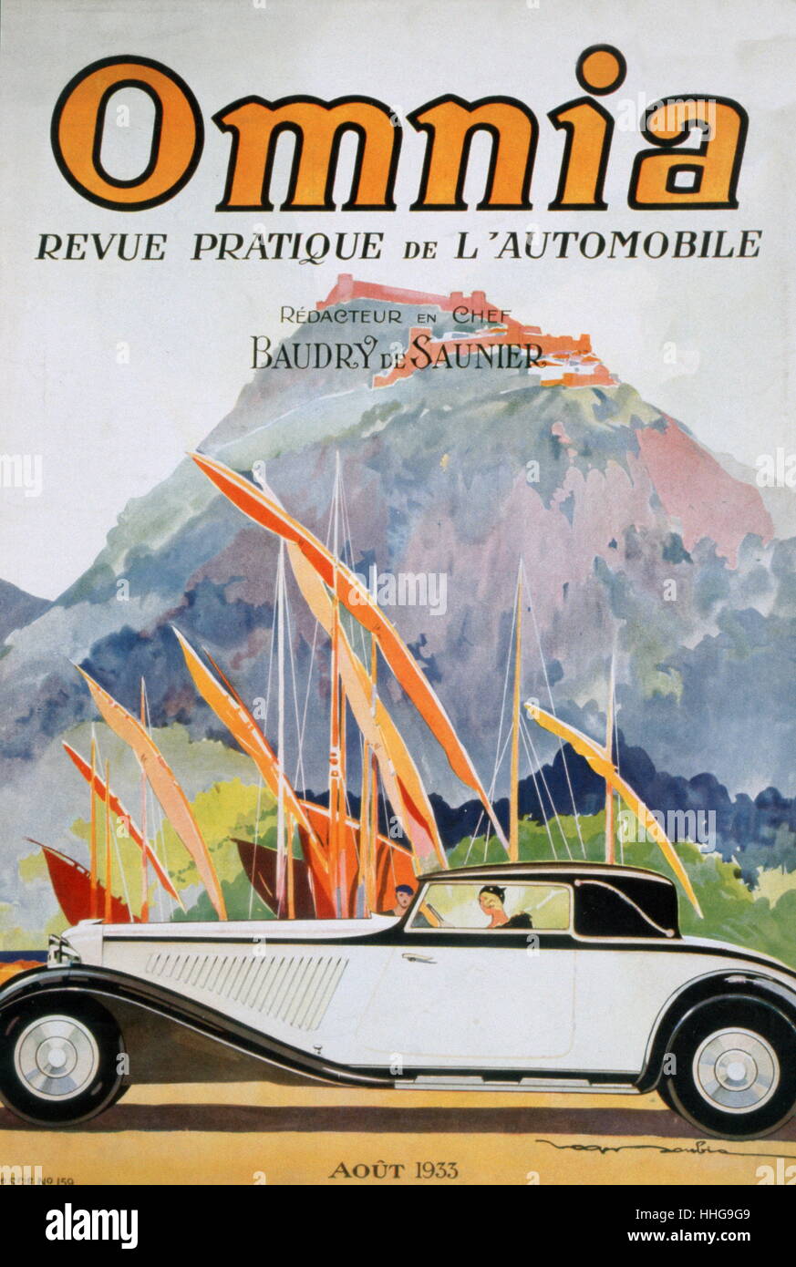 Abdeckung des Omnia Automobils Zeitschrift 1933 von Roger Soubie 1898 - 1984; Französischer Illustrator und designer Stockfoto