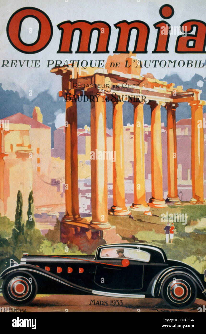 Abdeckung des Omnia Automobils Zeitschrift 1933 von Roger Soubie 1898 - 1984; Französischer Illustrator und designer Stockfoto