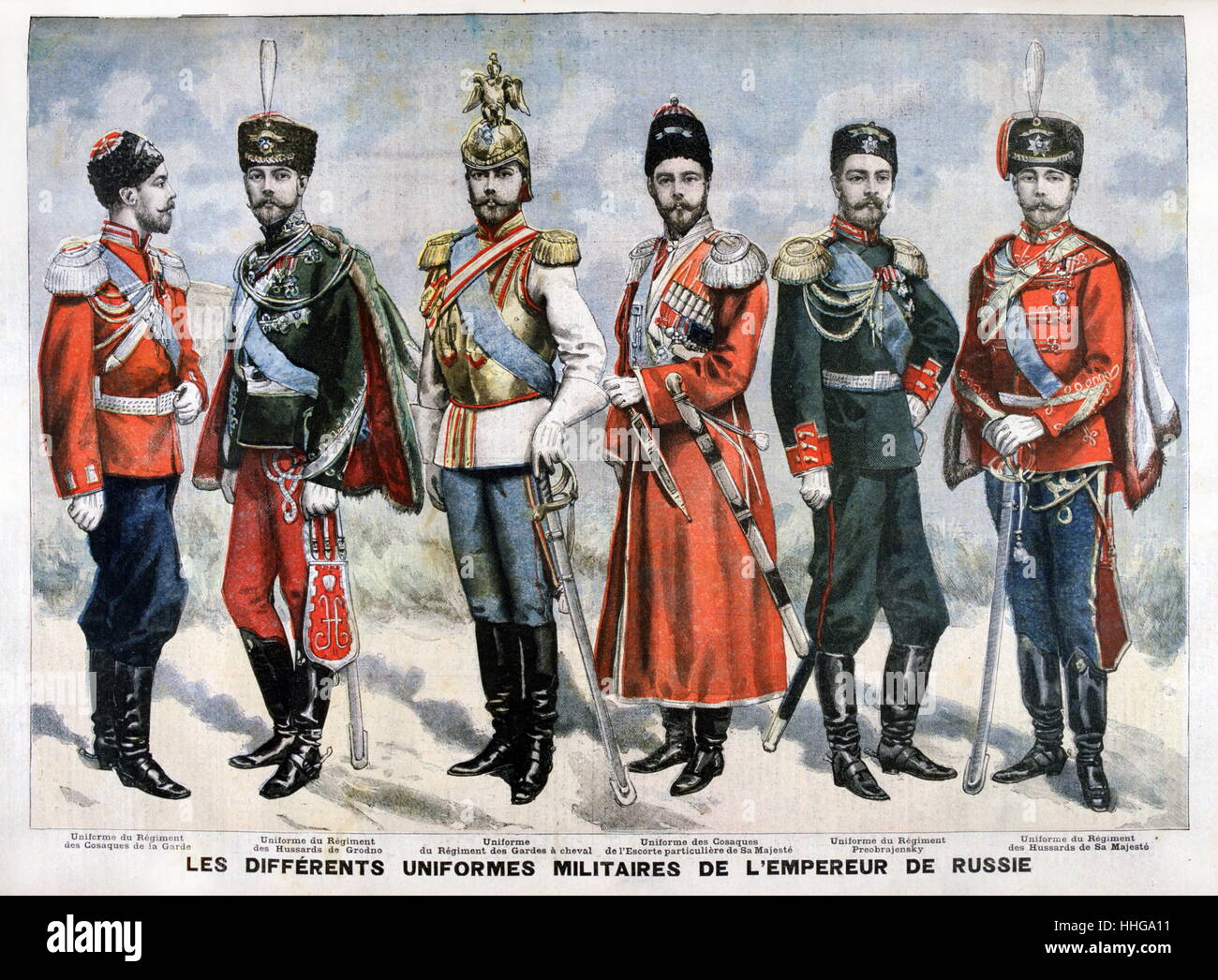 Verschiedene Uniformen getragen von Tsar Nicholas II von Rußland 1917 abgesetzt Stockfoto