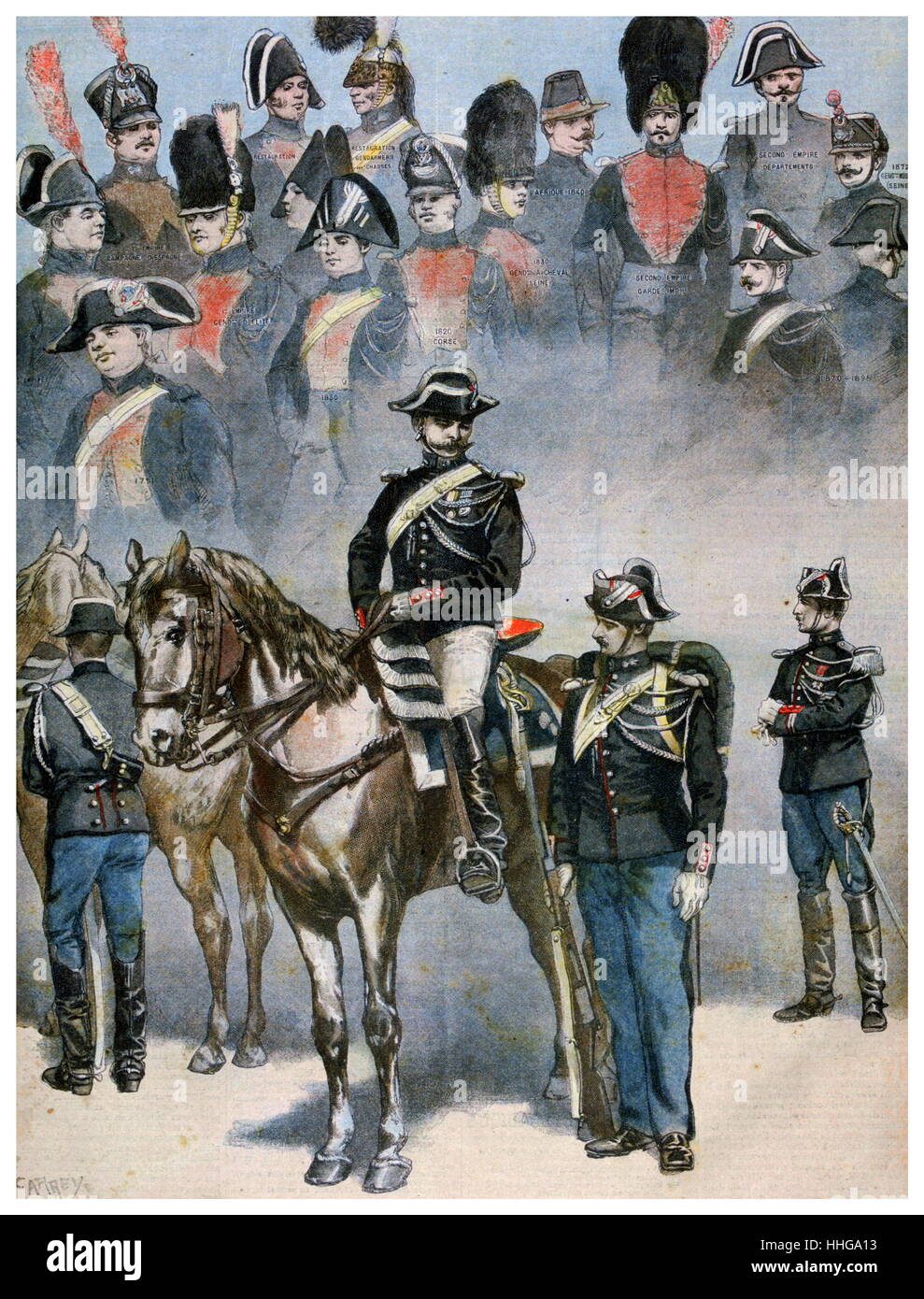 Französische Polizei-Uniformen auf Manöver 1896 Stockfoto