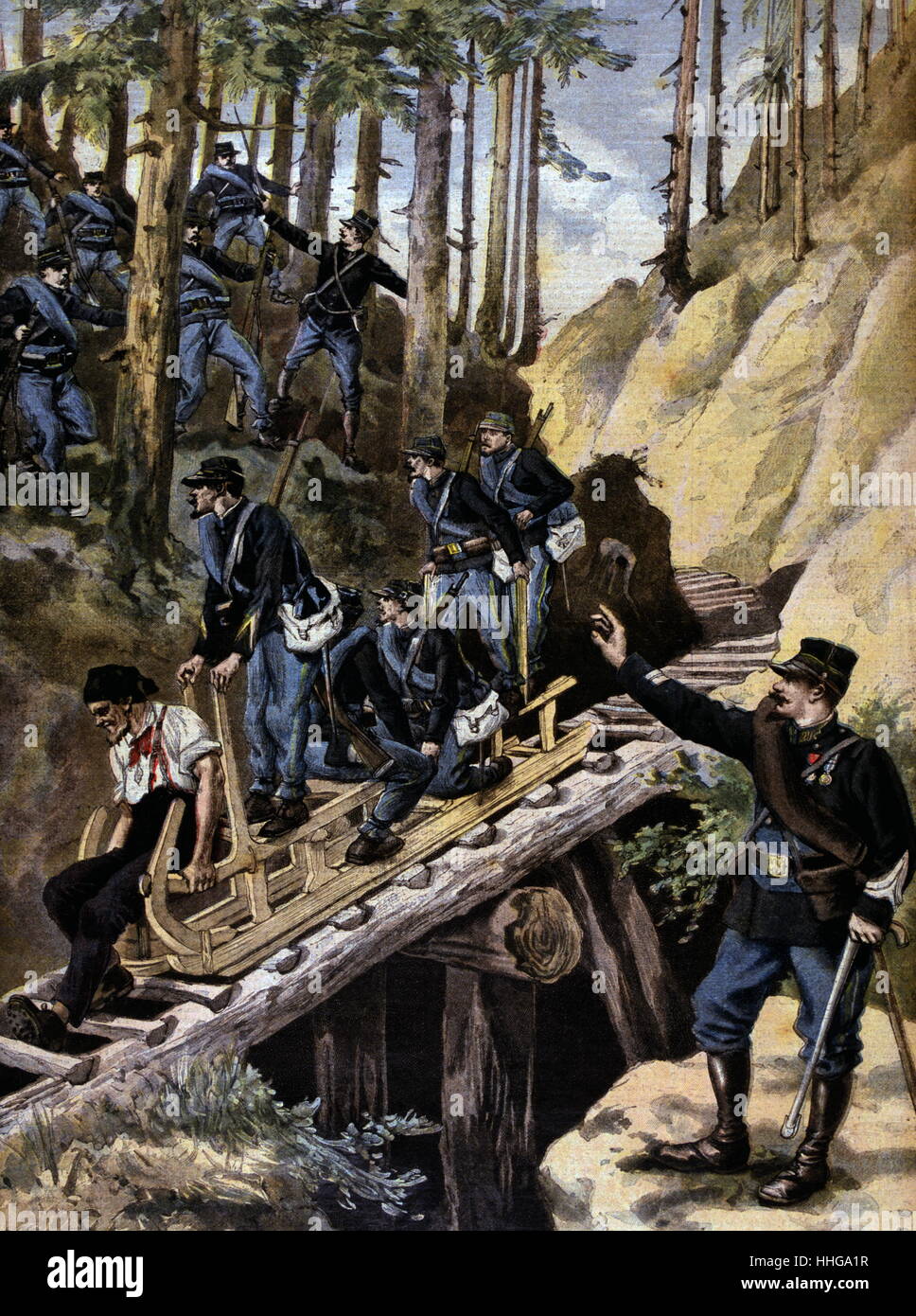 Französische Armee Mountain Manöver in den Vogesen 1896 Stockfoto