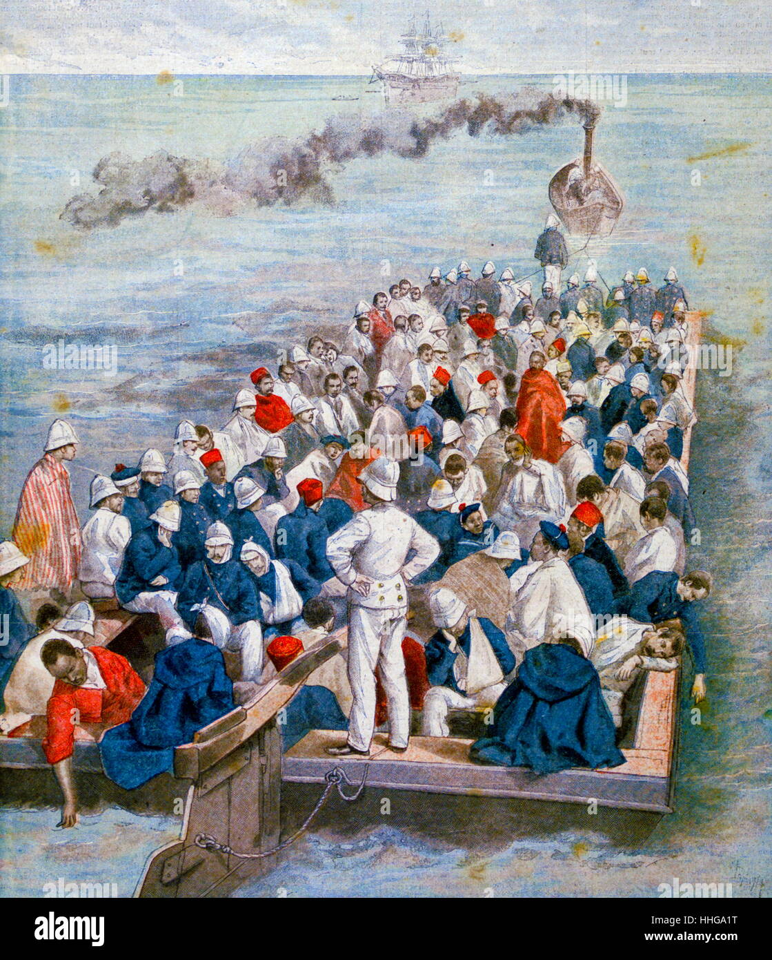 Französisch, die verwundet auf dem Seeweg evakuiert, nachdem Frankreich Madagaskar, 1896 annektiert und erklärte die Insel eine Kolonie im Folgejahr auflösen die Merina Monarchie Stockfoto