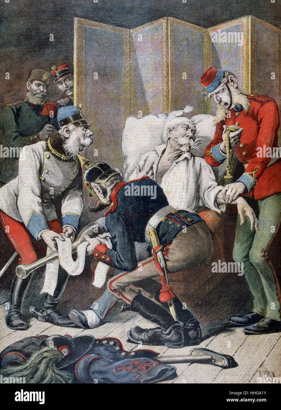 1896-Cartoon, Verschlechterung der Dreibund, ein geheimes Abkommen zwischen Deutschland, Österreich-Ungarn und Italien 1882 Darstellung Stockfoto