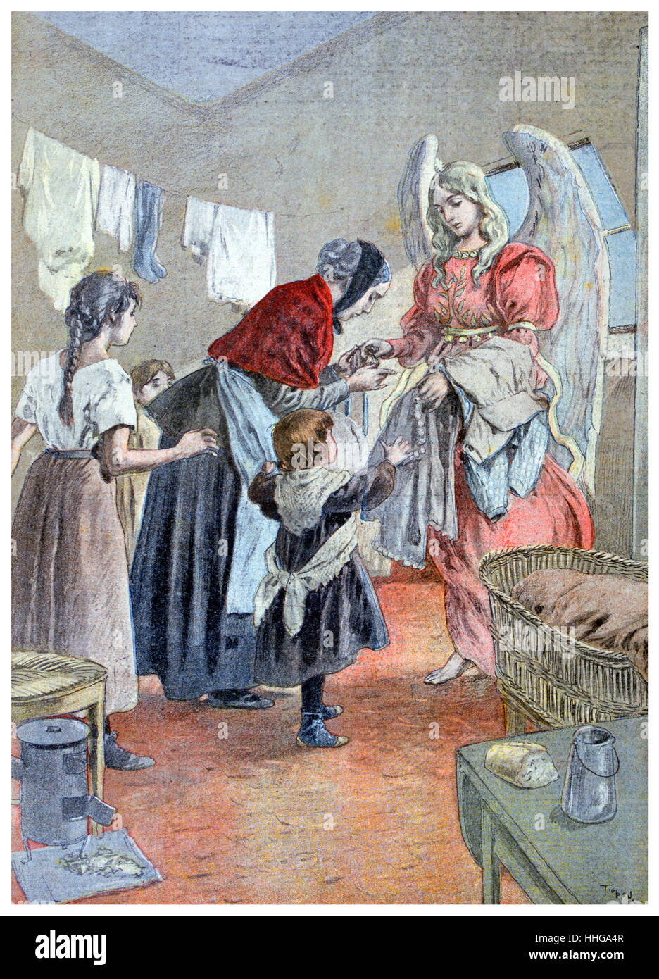 Allegorische Darstellung (Französisch), einen Engel der Liebe, die Hilfe zu einer armen Familie. 1899 Stockfoto