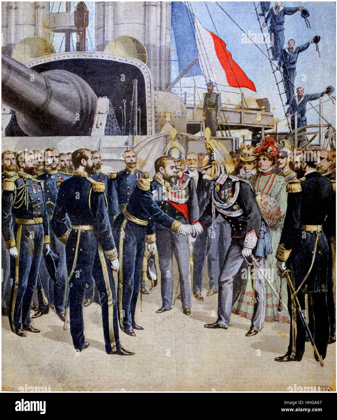 König und Königin von Italien nach Frankreich und werden bei einem Naval Review empfangen. 1899. Umberto I (1844 - 1900) war der König von Italien von 1878 bis zu seiner Ermordung im Jahr 1900. Prinzessin Margherita von Savoyen, 1851-1926, die Königin des Königreichs Italien durch Eheschließung mit Umberto I. Stockfoto