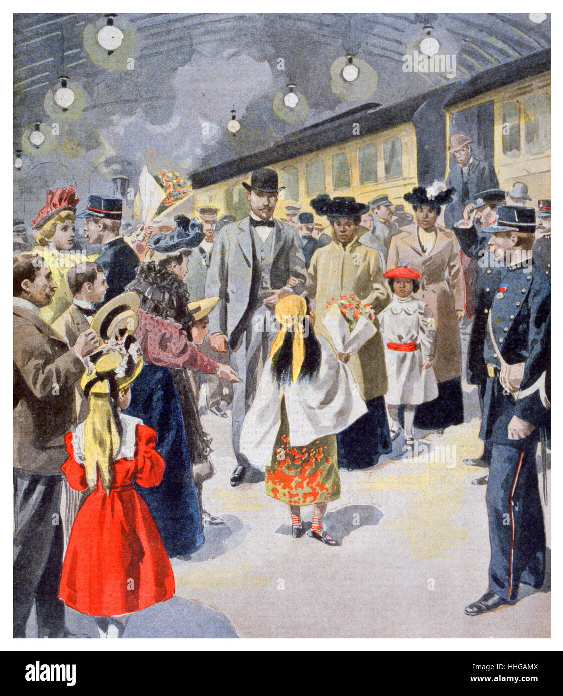 Ranavalona's Ankunft in Frankreich für ihren ersten offiziellen Besuch, begleitet von ihrer Tante und Nichte Ramasindrazana Marie-Louise. Königin Ranavalona III (1861 - 1917), war der letzte Herrscher des Königreichs Madagaskar. Sie regierte von 30. Juli 1883 bis 28. Februar 1897 in einer Herrschaft, indem Sie auf Markierte zu gehen und letztlich vergeblichen Bemühungen der kolonialen Designs der Regierung von Frankreich zu widerstehen Stockfoto