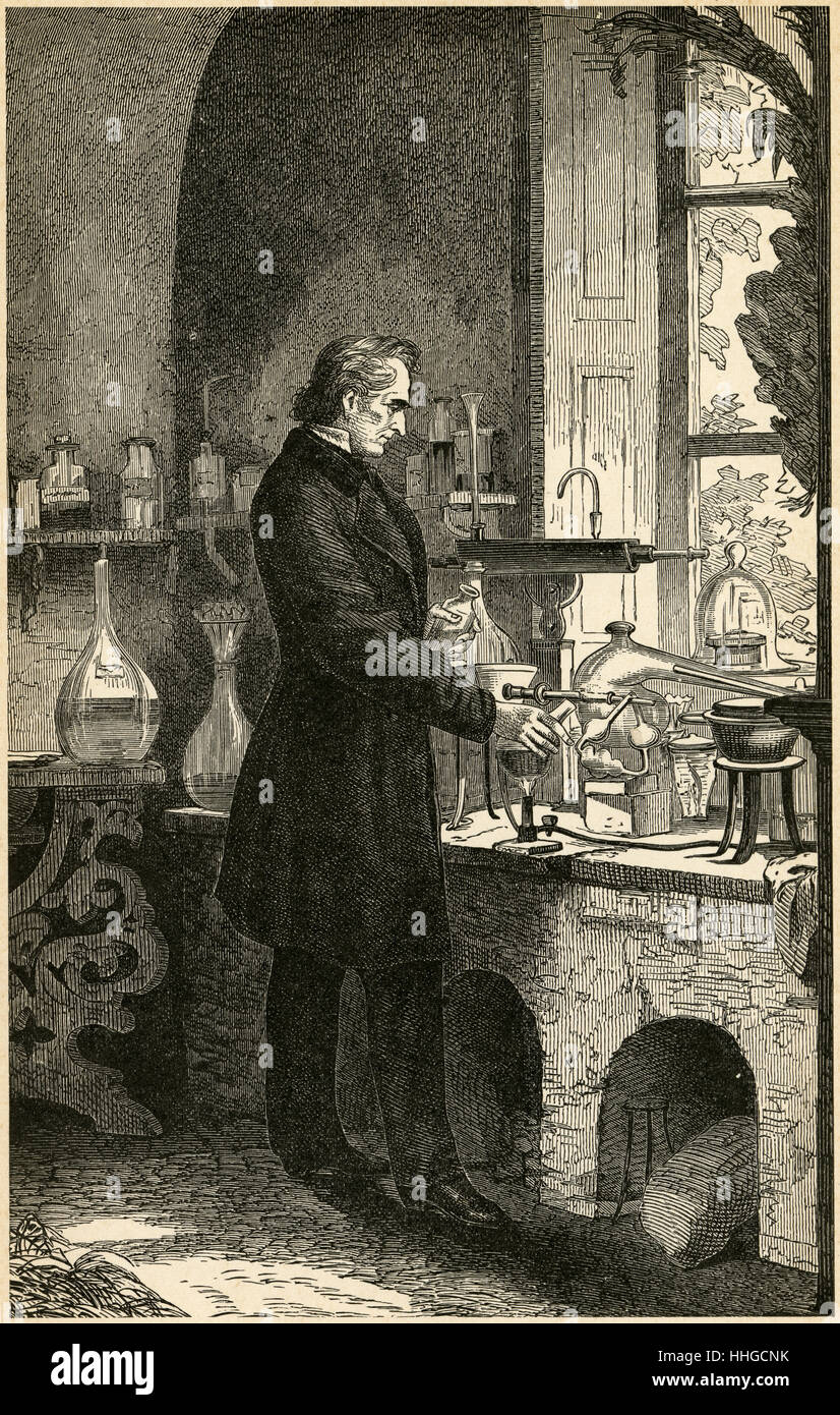 Antike c1890 Gravur, der Chemiker. QUELLE: ORIGINAL GRAVUR. Stockfoto