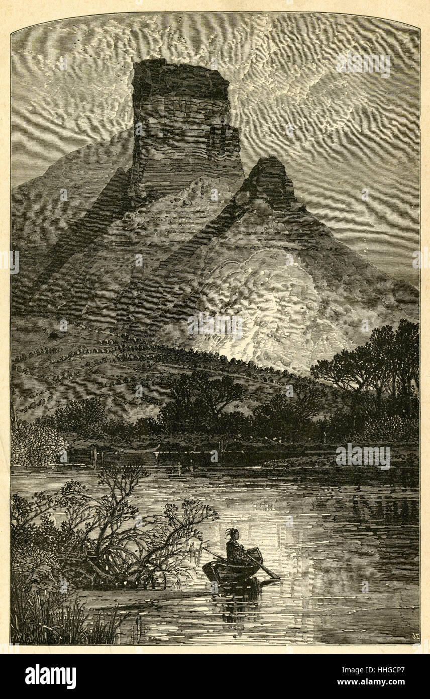 Antike c1890 Gravur "so verließ Hiawatha / in das Land von der Dacotahs aus das Lied von Hiawatha (1855) von Henry Wadsworth Longfellow. QUELLE: ORIGINAL GRAVUR. Stockfoto