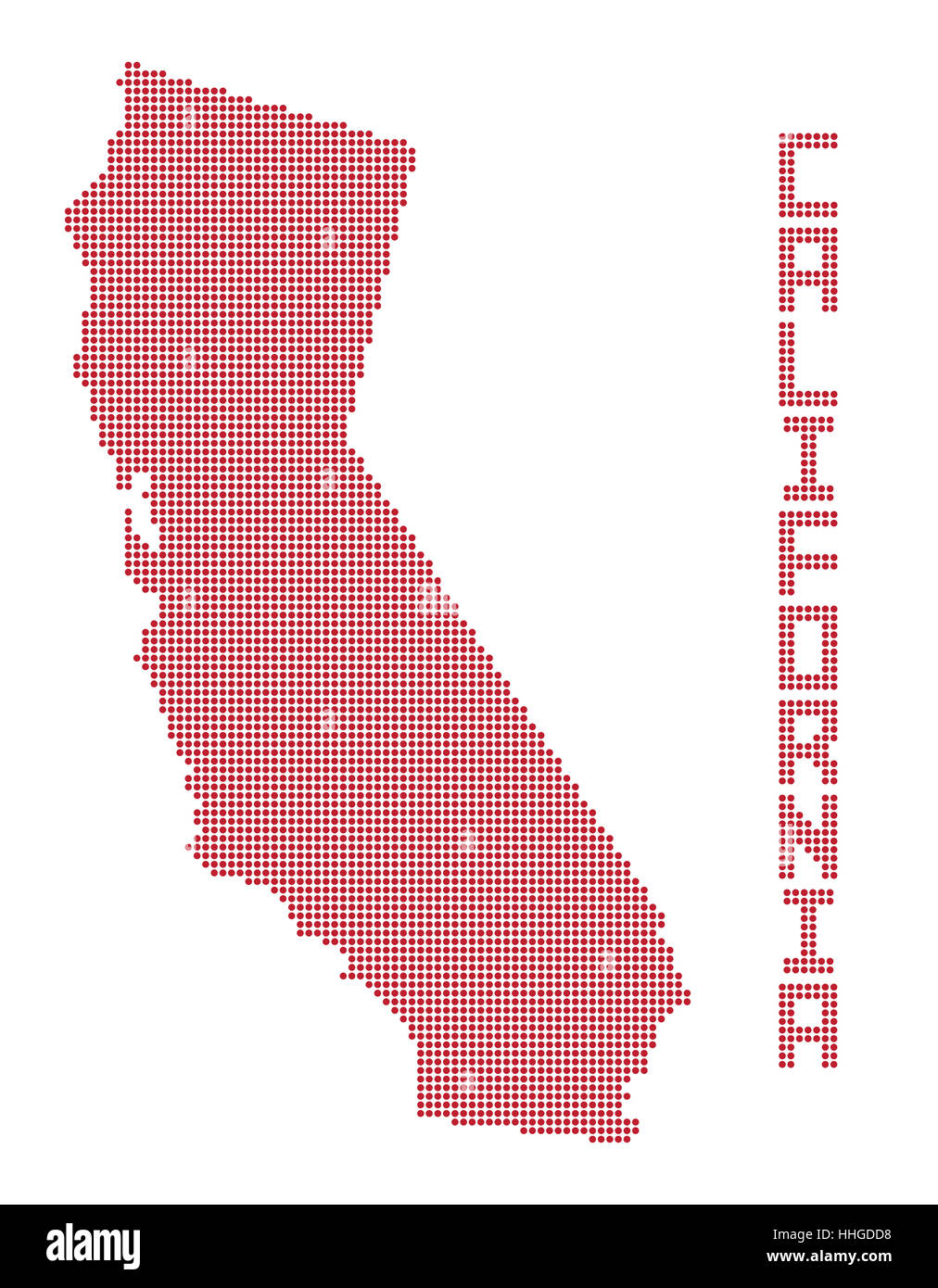 Ein Punkt-Karte von California State isoliert auf weißem Hintergrund Stockfoto