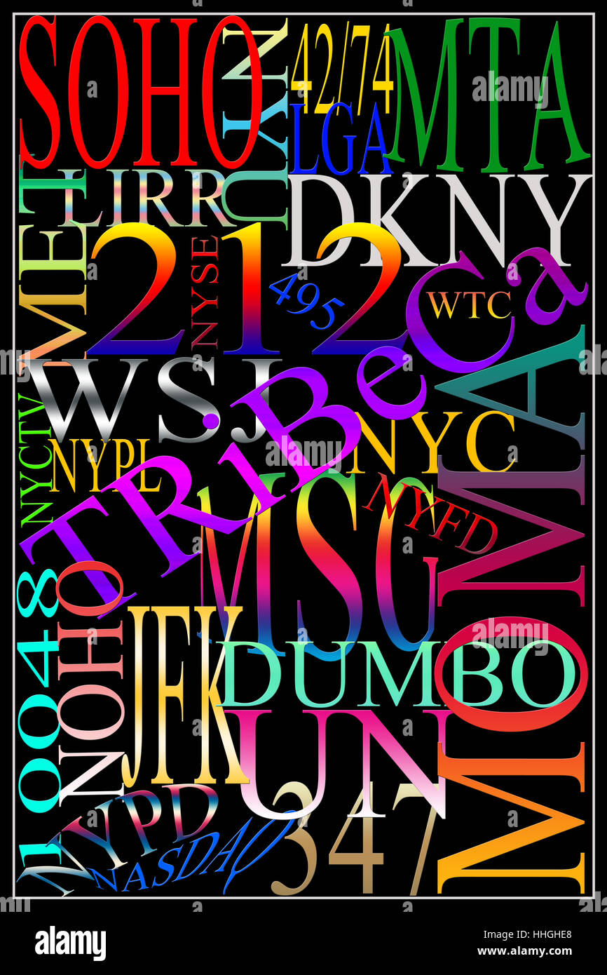 Pop Art Design mit New York Akronyme und Abkürzungen Stockfoto