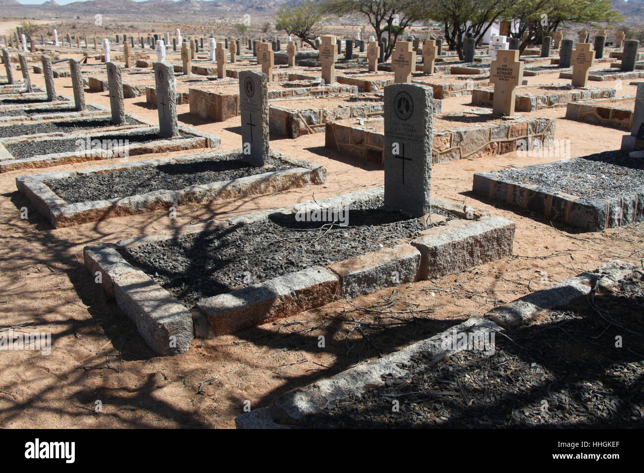 Soldatenfriedhof bei Aus in Namibia, wo Deutsche Kriegsgefangene aus spanischen Grippe gestorben Stockfoto