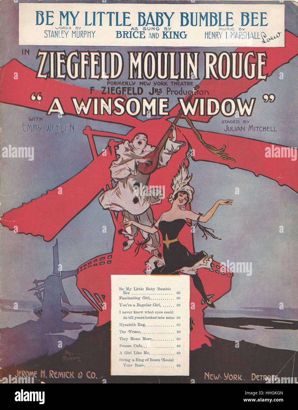 '' Eine liebreizende Witwe "1912 Ziegfeld musikalische Noten Abdeckung Stockfoto