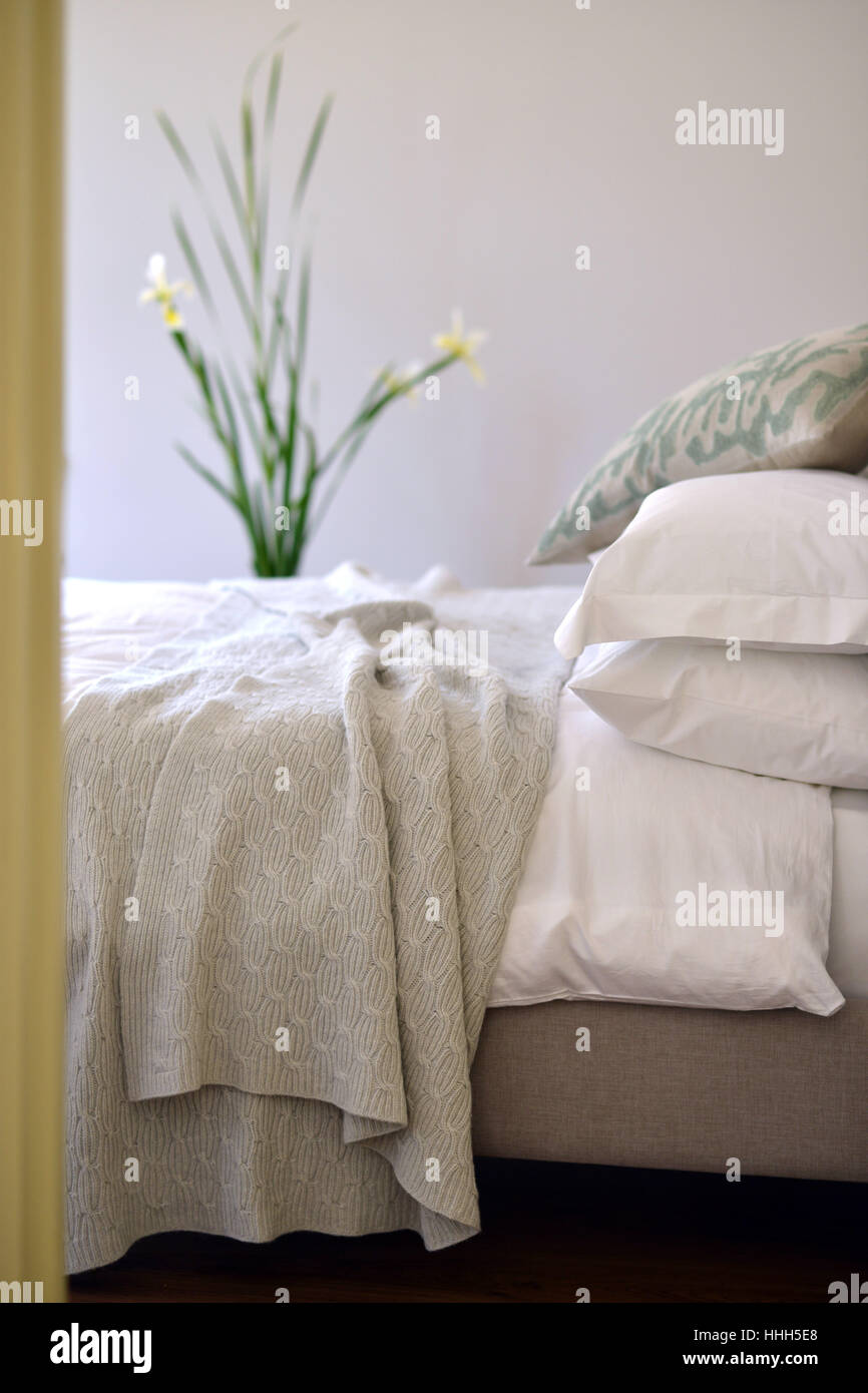 Bett im Schlafzimmer Einstellung mit Luxus Tagesdecke Stockfoto