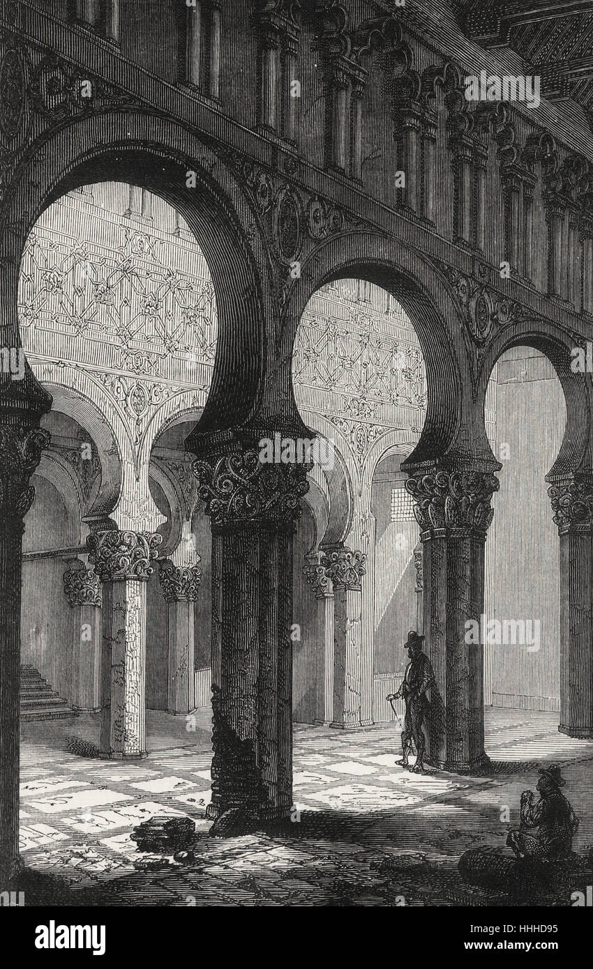 Große Synagoge von Toledo (3. Jahrhundert), zu verschiedenen Zeiten restauriert und für den katholischen Gottesdienst unter dem Namen Santa Maria Blanca, nach der Vertreibung der Juden im Jahre 1405 geweiht Stockfoto