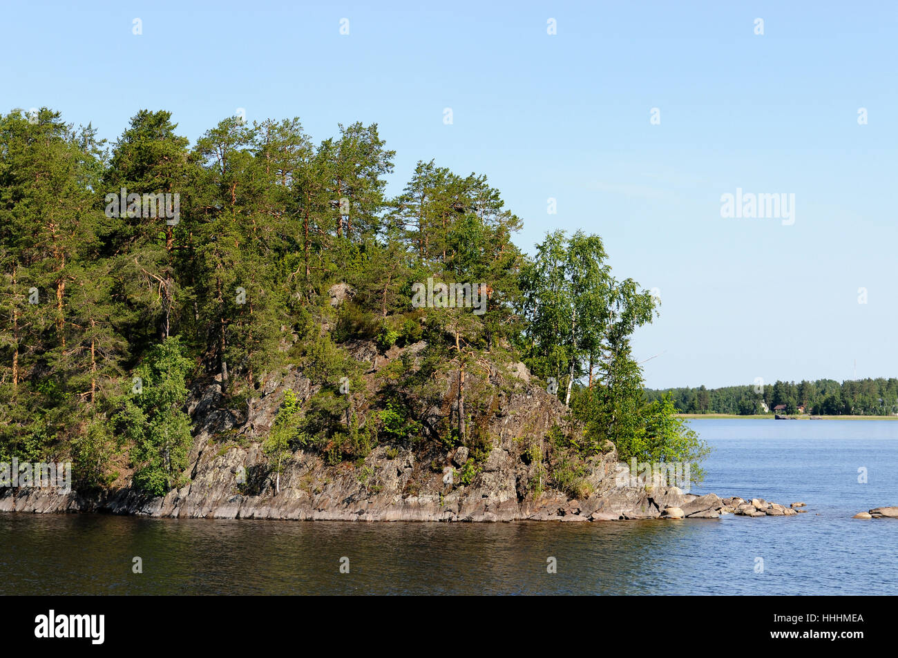 Rock, Finnland, Finnisch, Wald, Insel, Insel, blau, Reisen, Urlaub, Urlaub, Stockfoto