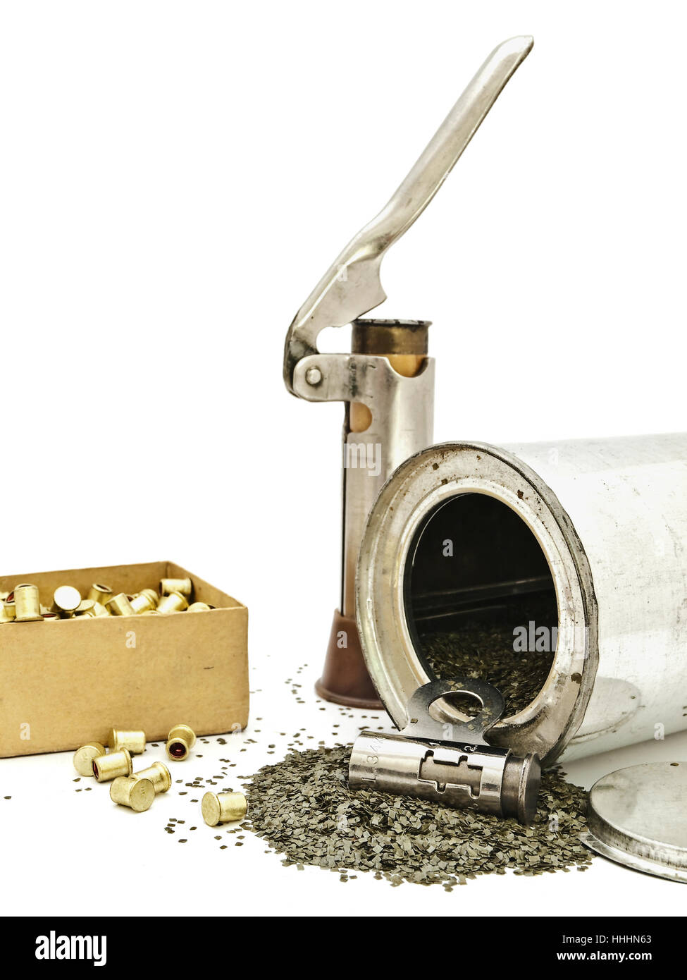 Schießpulver, Jagd, Jagd, Gefahr, Closeup, Antiquität, Shell, Jagd, Metall, Messing, Stockfoto