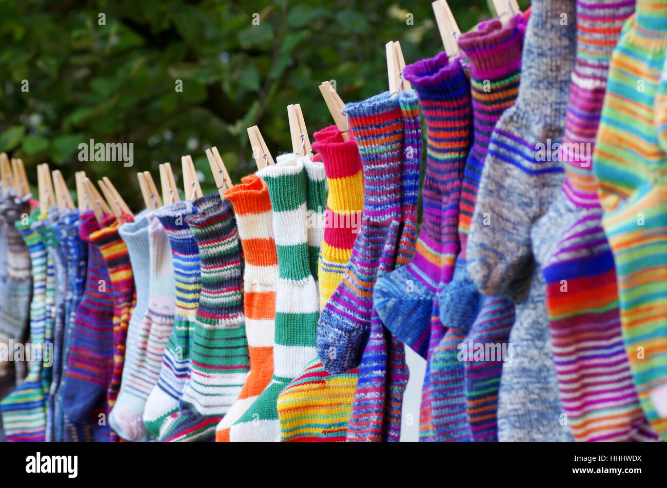 Wolle, stricken, Handarbeiten, Socken, Strümpfe, Strick, Strickwaren, Detail, Farbe, Stockfoto