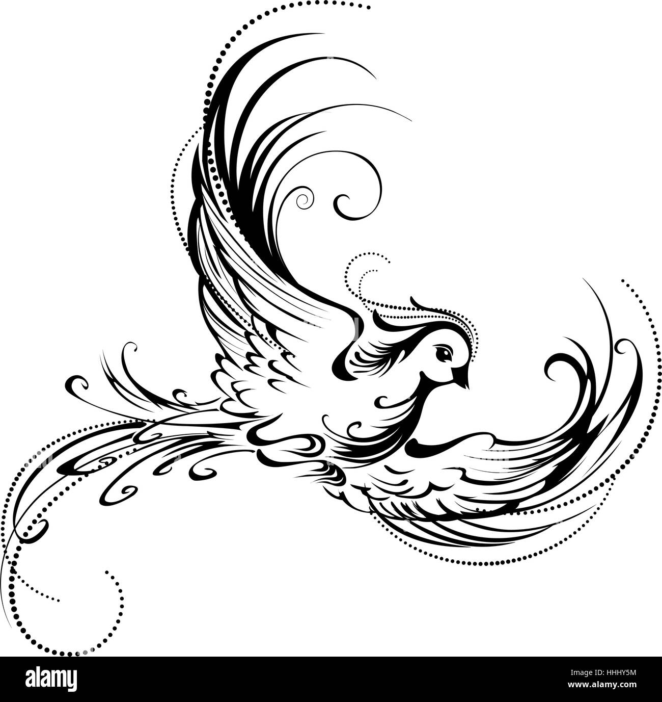 kunstvoll bemalte, Kontur Vogel auf einem weißen Hintergrund Stock Vektor