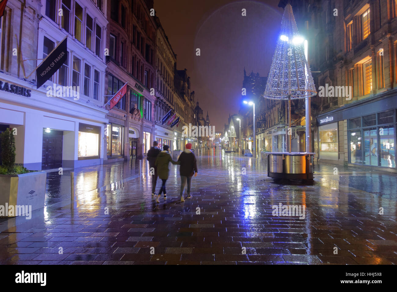 Nacht Regen Wetter für Glasgow auf Buchanan Street Stockfoto