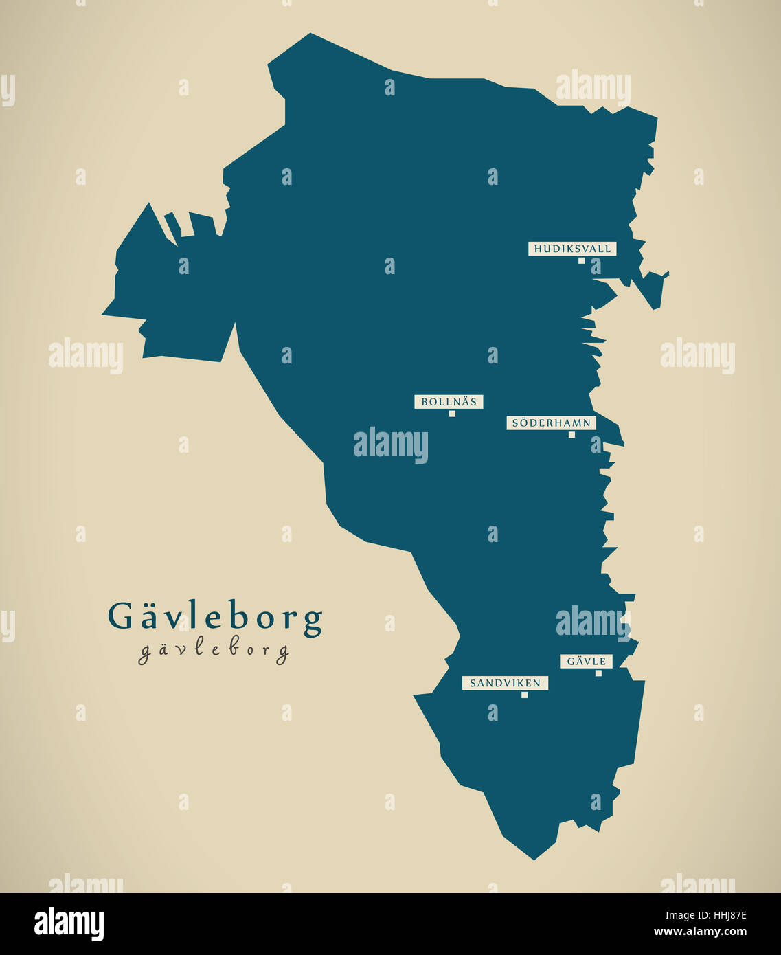 Moderne Karte - Gavleborg Schweden SE Abbildung Stockfoto