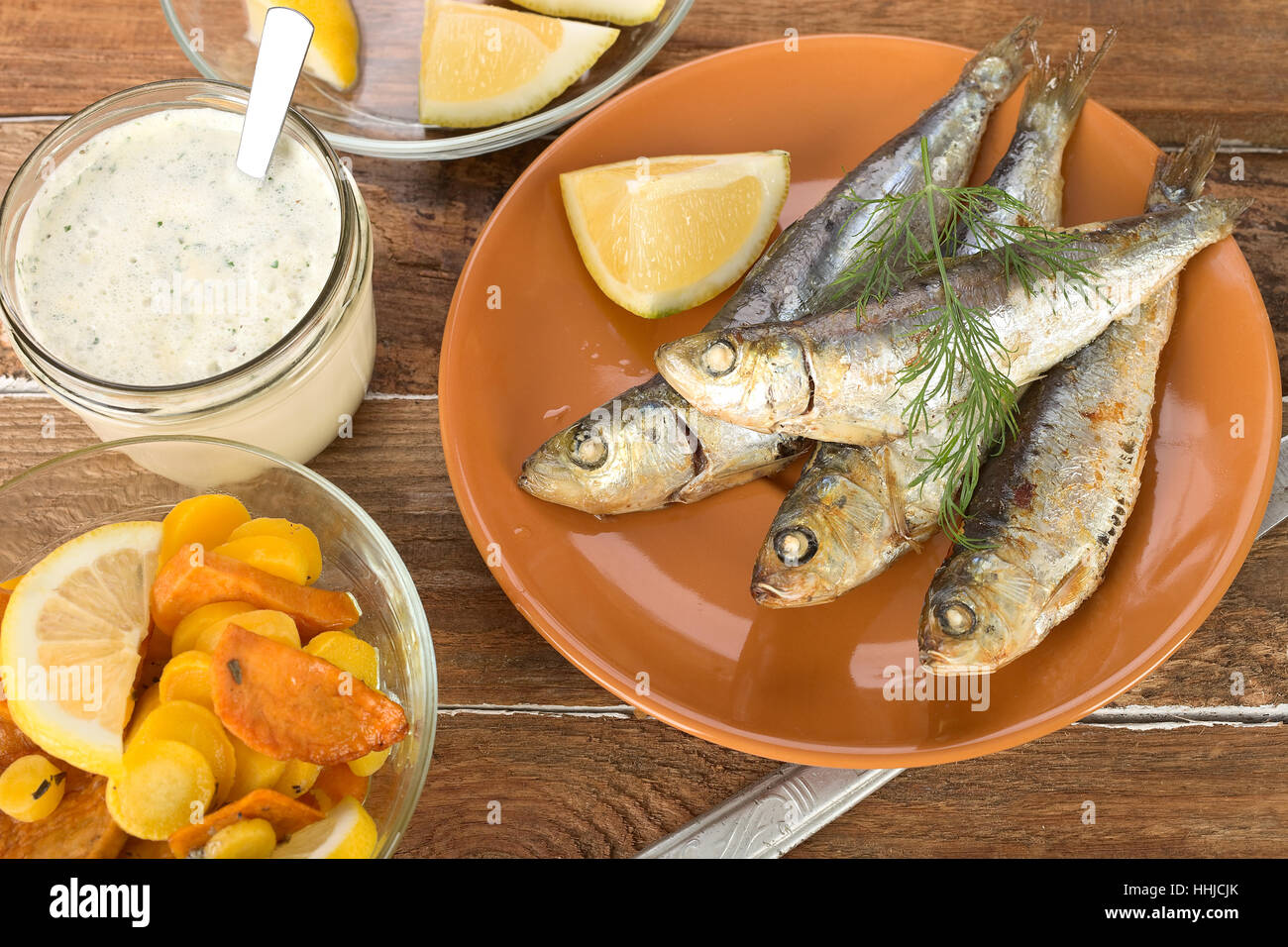 Gebratene Sardinen Fische Stockfoto