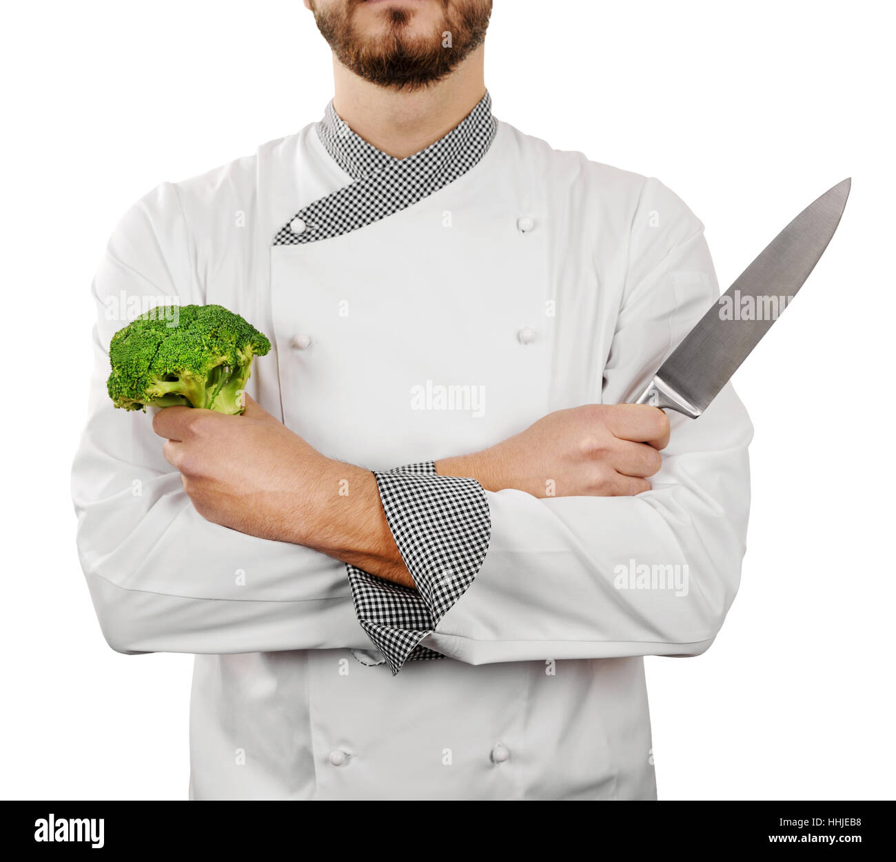 Kochen Sie mit Messer isoliert auf weißem Hintergrund Stockfoto