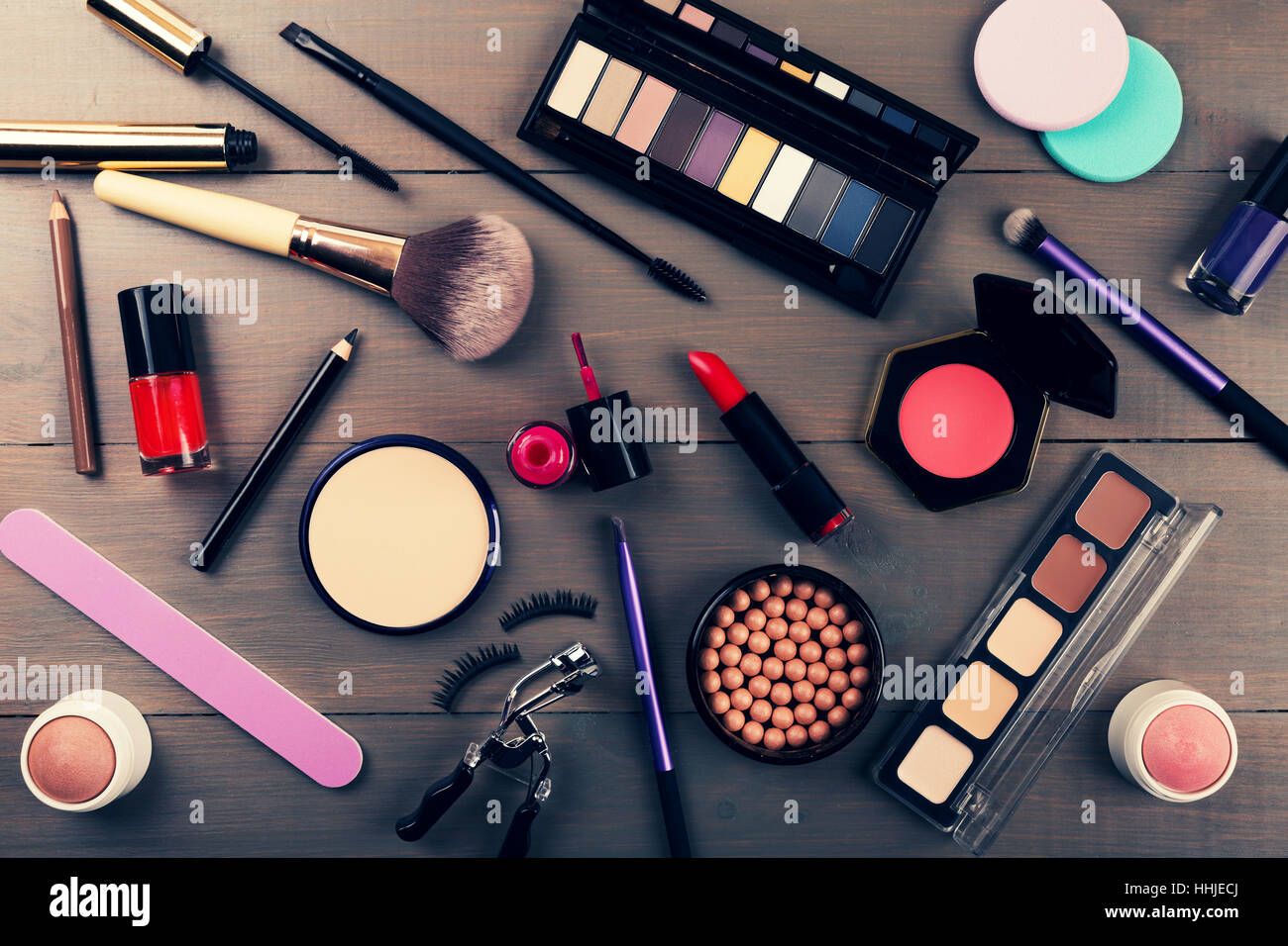 Draufsicht der Make-up Kosmetik set Stockfoto