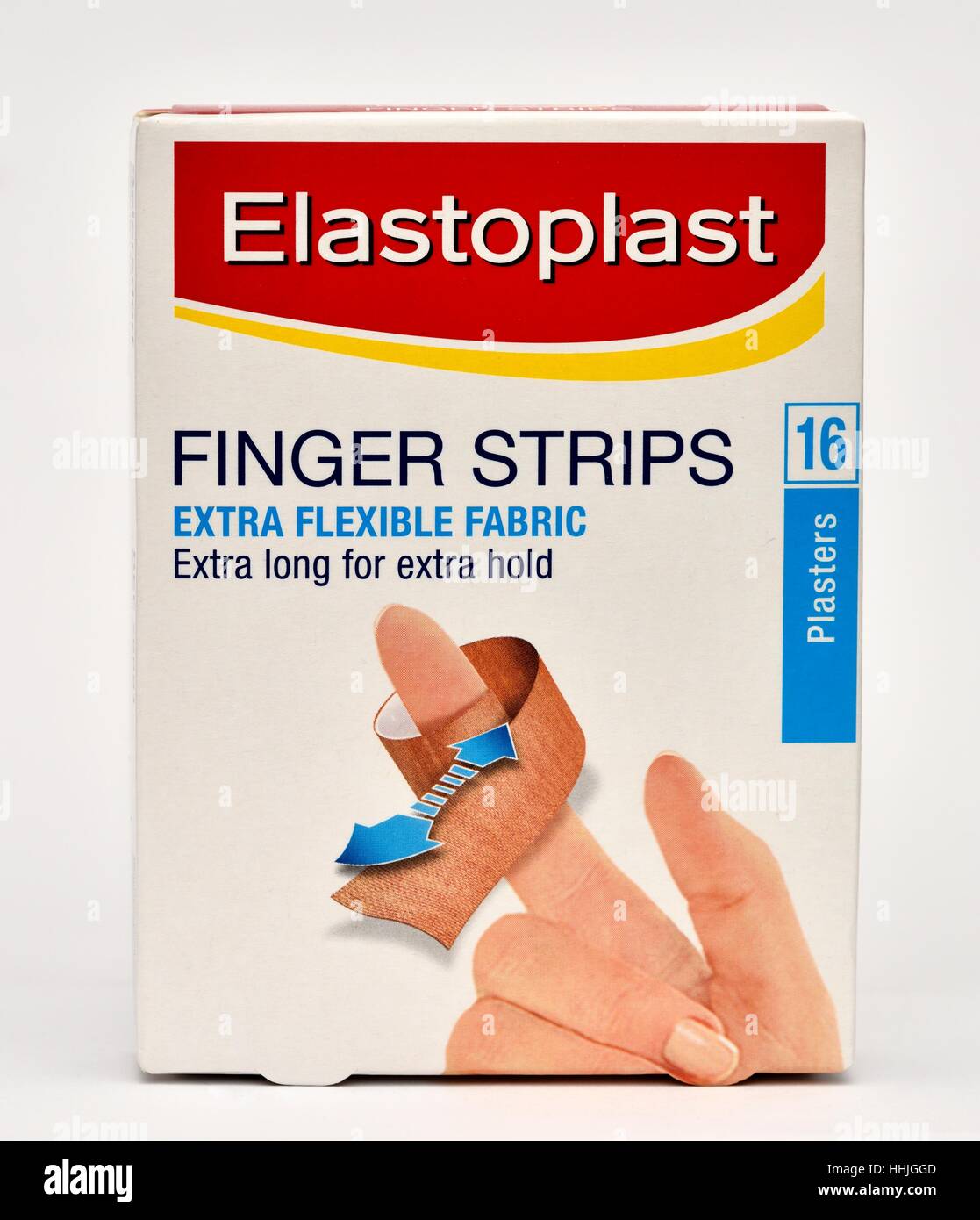 Elastoplast Finger Streifen extra flexibles Gewebe extra lang extra halten Gips. Stockfoto
