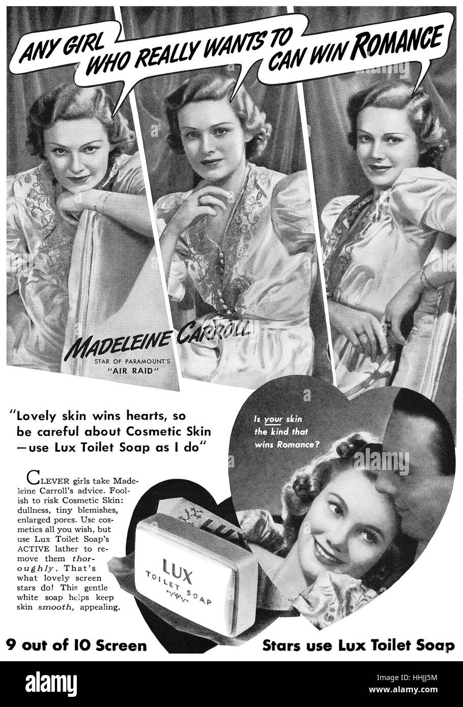 1939-Werbung für Lux Feinseife, mit Schauspielerin Madeleine Carroll Stockfoto