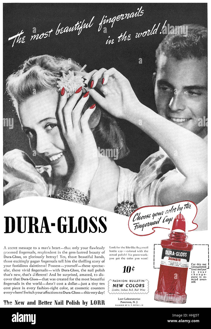 1940 US Werbung für Dura-Gloss Nail Polish Stockfoto