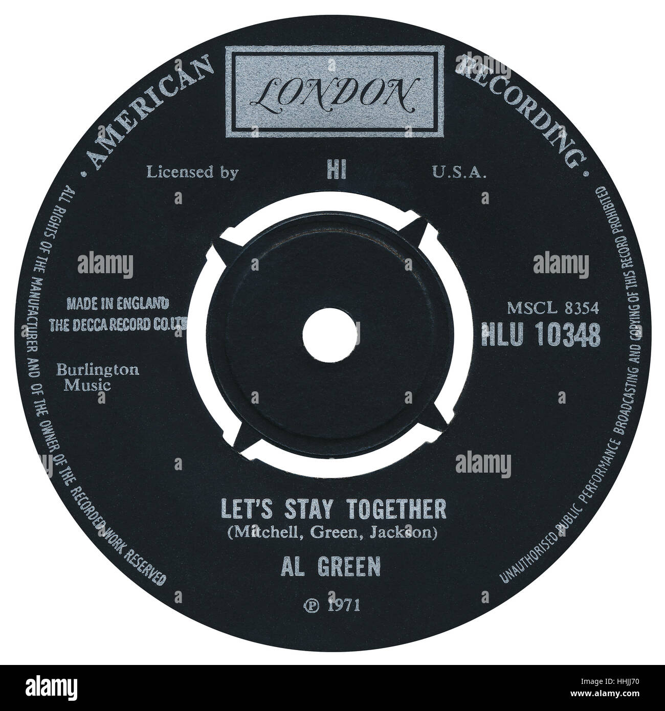 45 u/min 7' UK Plattenlabel von lassen Sie uns zu bleiben, zusammen mit Al Green auf das Londoner Label von 1971 Stockfoto