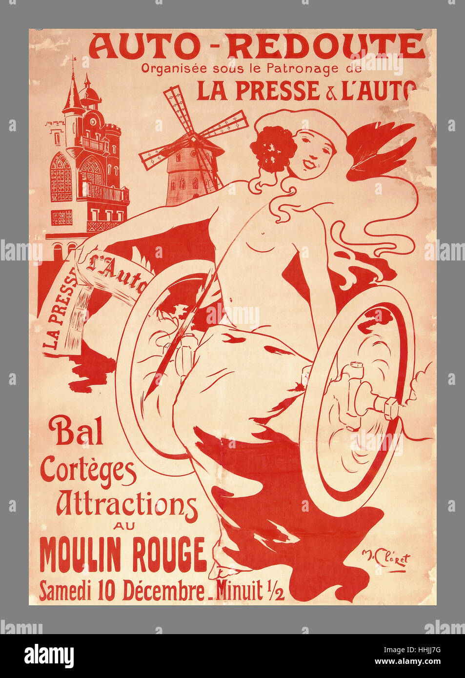 Vintage retro Car Parade Tänzer und Attraktionen Moulin Rouge Poster Paris Frankreich Stockfoto