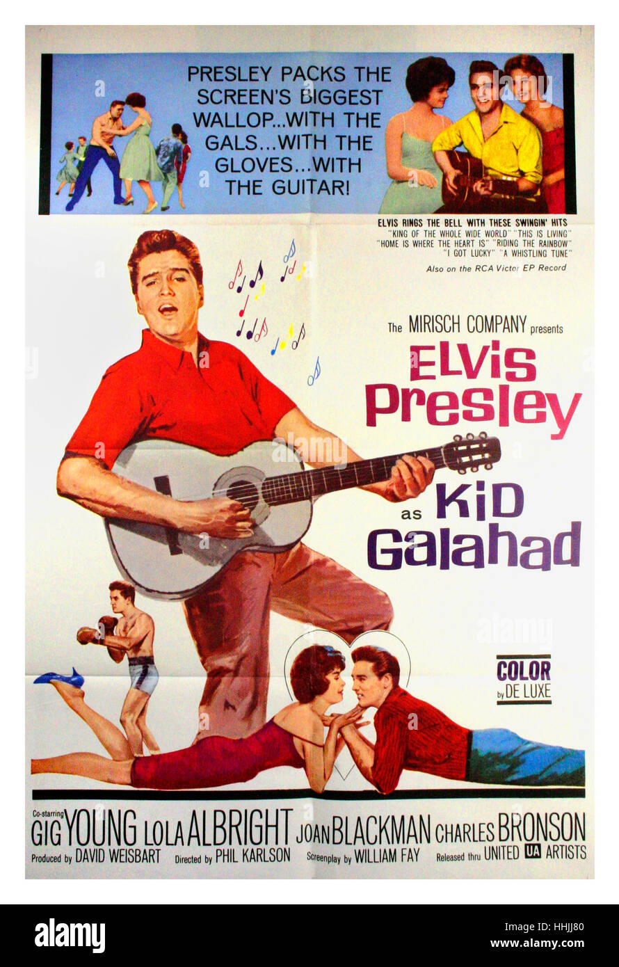 KIND GALAHAD, 1962. Vintage Film Cinema Filmposter mit Elvis Presley, Gig Young, Lola Albright Charles Bronson und Regisseur Phil Karlson. Stockfoto