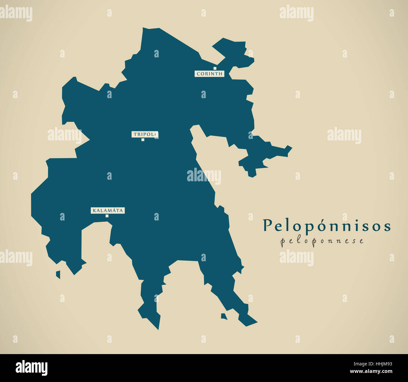 Moderne Karte - Peloponnisos Griechenland GR Abbildung Stockfoto